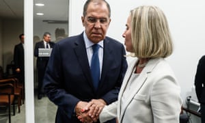 Russian foreign minister Sergey Lavrov with EU external affairs chief Federica Mogherini in New York on Tuesday.