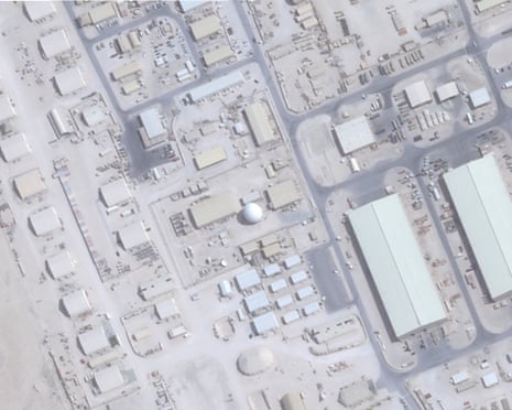 This satellite image from Planet Labs PBC shows modernized enterprise terminal, center, at the Al Udeid Air Base outside of Doha, Qatar, 23 June 2025.
