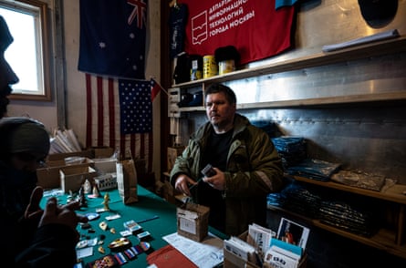 Curate’ Denis Ianenkov, who also rings the bells before services, keep the church going – he cooks and seen here running the souvenir shop