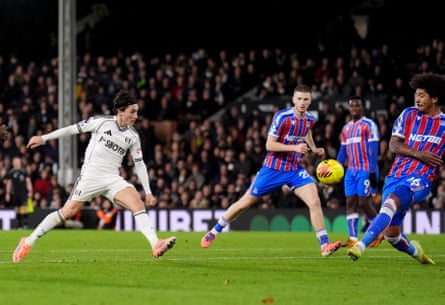 Harry Wilson scores Fulham’s equaliser against Crystal Palace.