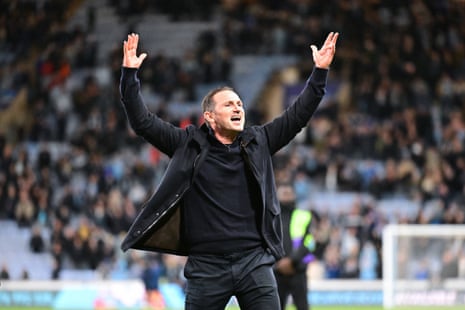 Coventry City manager Frank Lampard celebrates his side’s victory over Derby County.