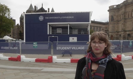 Hermione outside the new student bar in Edinburgh.