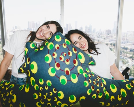 Iris Alonzo and Carolina Crespo from Everybody, with their body pillow, designed by art collector Jean Pigozzi.