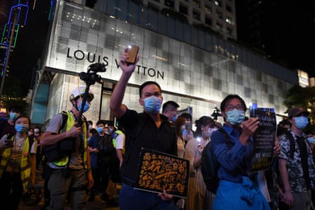 Demonstrators mark the first anniversary of the mass protest against the extradition bill in Hong Kong on 10 June 2020. The government was already chipping away at freedoms and the national sec urity law introduced later that month put an end to most street protests.