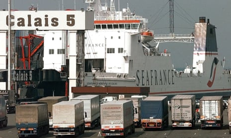 Lorries queue up at the port of Calais, in France