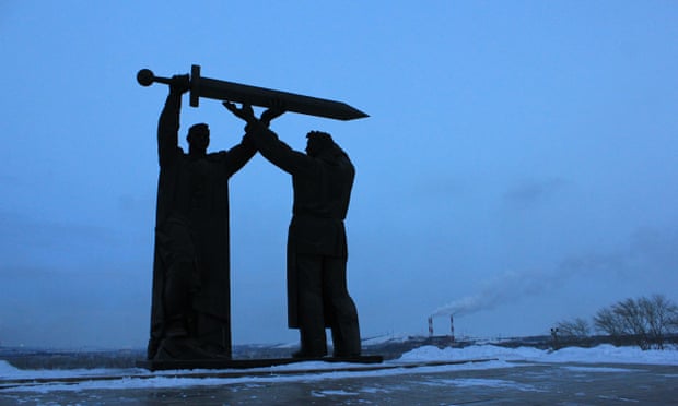 A monument commemorating Magnitogorsk’s contribution to victory in the second world war.