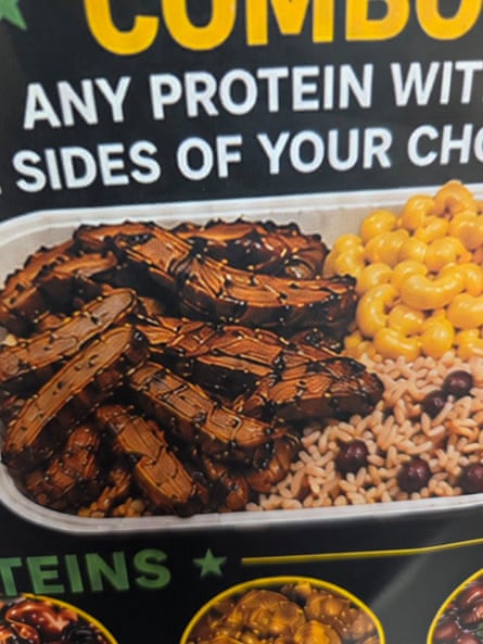 Artificial intelligence-generated menu images from a Jamaican BBQ pop-up restaurant.