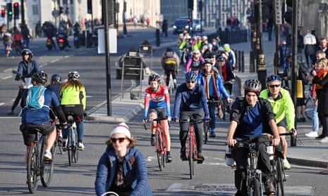 People cycling in central London, November 2020