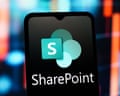 SharePoint logo on a phone screen