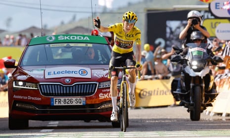 Jumbo-Visma's Jonas Vingegaard celebrates winning stage 18