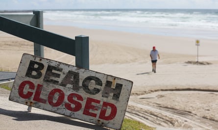 A 'beach closed' sign at Shelly beach in Ballina, New South Wales
