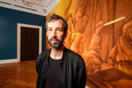 Nicolas Party with his mural in pastels at the Holburne Museum in Bath