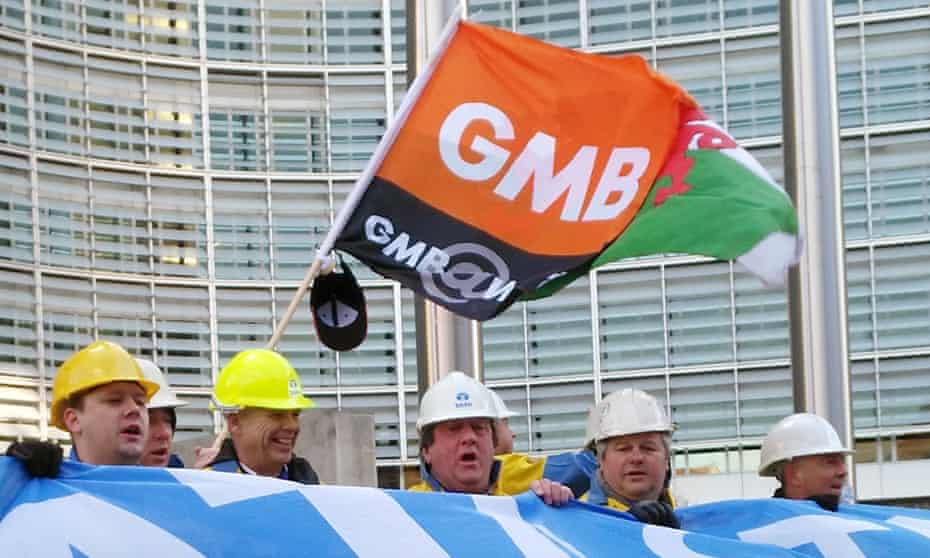 GMB protesters in Brussels on Monday call for EU action to help the steel industry. 