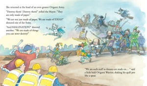 Protest in The Little Bookshop And The Origami Army by Michael Foreman