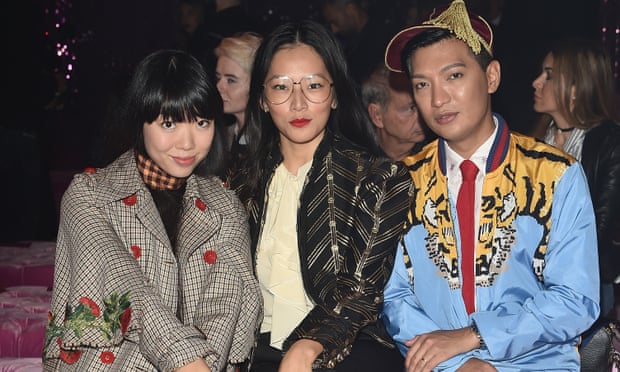 Style bloggers Susie Lau, Tina Leung and Bryan Boy at Gucci’s Milan fashion week show.