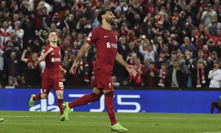 Mohamed Salah celebrated after scoring for Liverpool in their victory over Rangers in the Champions League on Tuesday