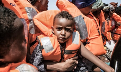 People rescued by the ship Aquarius in the Mediterranean.