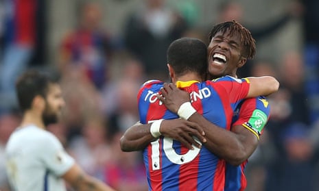 Crystal Palace’s match-winner Wilfried Zaha celebrates with Andros Townsend after Roy Hodgson’s side stunned Chelsea to earn their first points of the season.