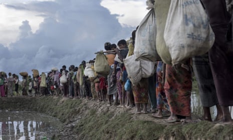 The mass exodus of Rohingya refugees from Myanmar into Bangladesh in October 2017.