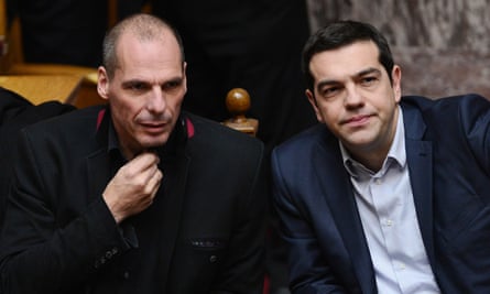 Former friends Yanis Varoufakis and Greek prime minister Alexis Tsipras in February 2015