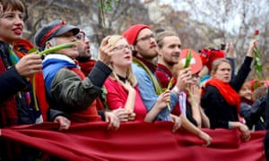 Protesters demonstrate at the COP21 climate change summit in Paris.