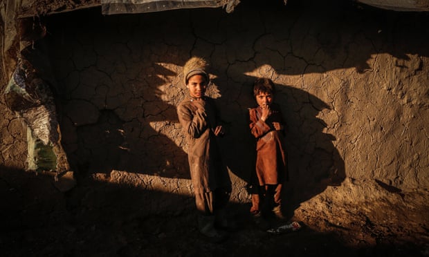 Afghan children from Kandahar province at a camp on the outskirts of Kabul