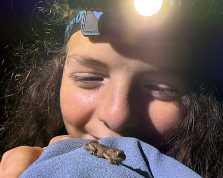 Dexter of Warminster toad patrol, with a toadlet