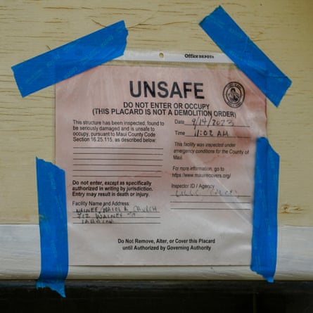 A notice declaring the Waiola church as unsafe to enter