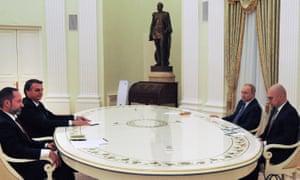 RUSSIA-BRAZIL-POLITICS-DIPLOMACYRussian President Vladimir Putin (2ndLR) meets with Brazil’s President Jair Bolsonaro (2ndL) at the Kremlin, in Moscow, on February 16, 2022. (Photo by Mikhail Klimentyev / Sputnik / AFP) (Photo by MIKHAIL KLIMENTYEV/Sputnik/AFP via Getty Images)