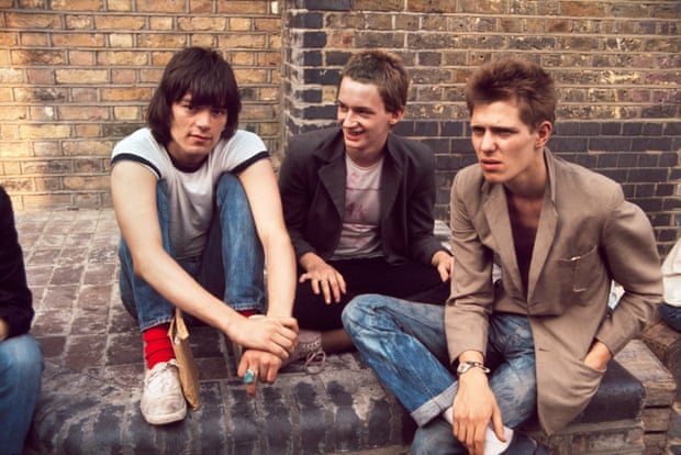Dee Dee Ramone with Keith Levene and Paul Simonon of the Clash, outside the Roundhouse in London, July 1976.
