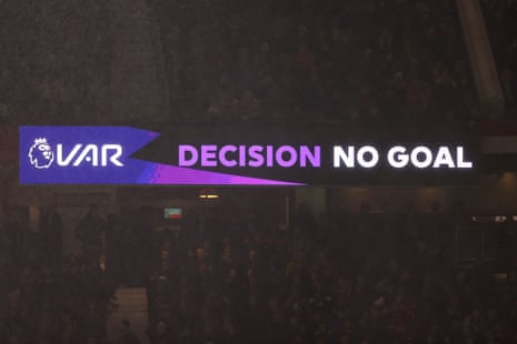 The LED screen displays the decision of 'No Goal' following a VAR check