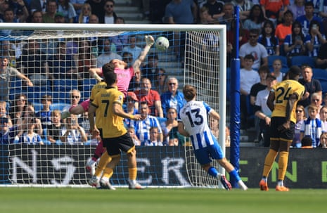 Jack Hinshelwood heads the opener for Brighton against Wolves.