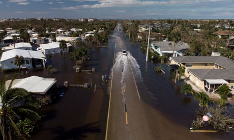 Widespread flooding in Fort Myers, Florida on Thursday. Researchers found that the amount of rain dumped by the storm was 10% higher because of the climate crisis.