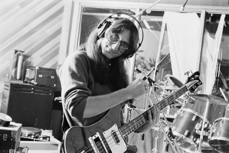 Geddy Lee recording the Rush album Permanent Waves in 1979