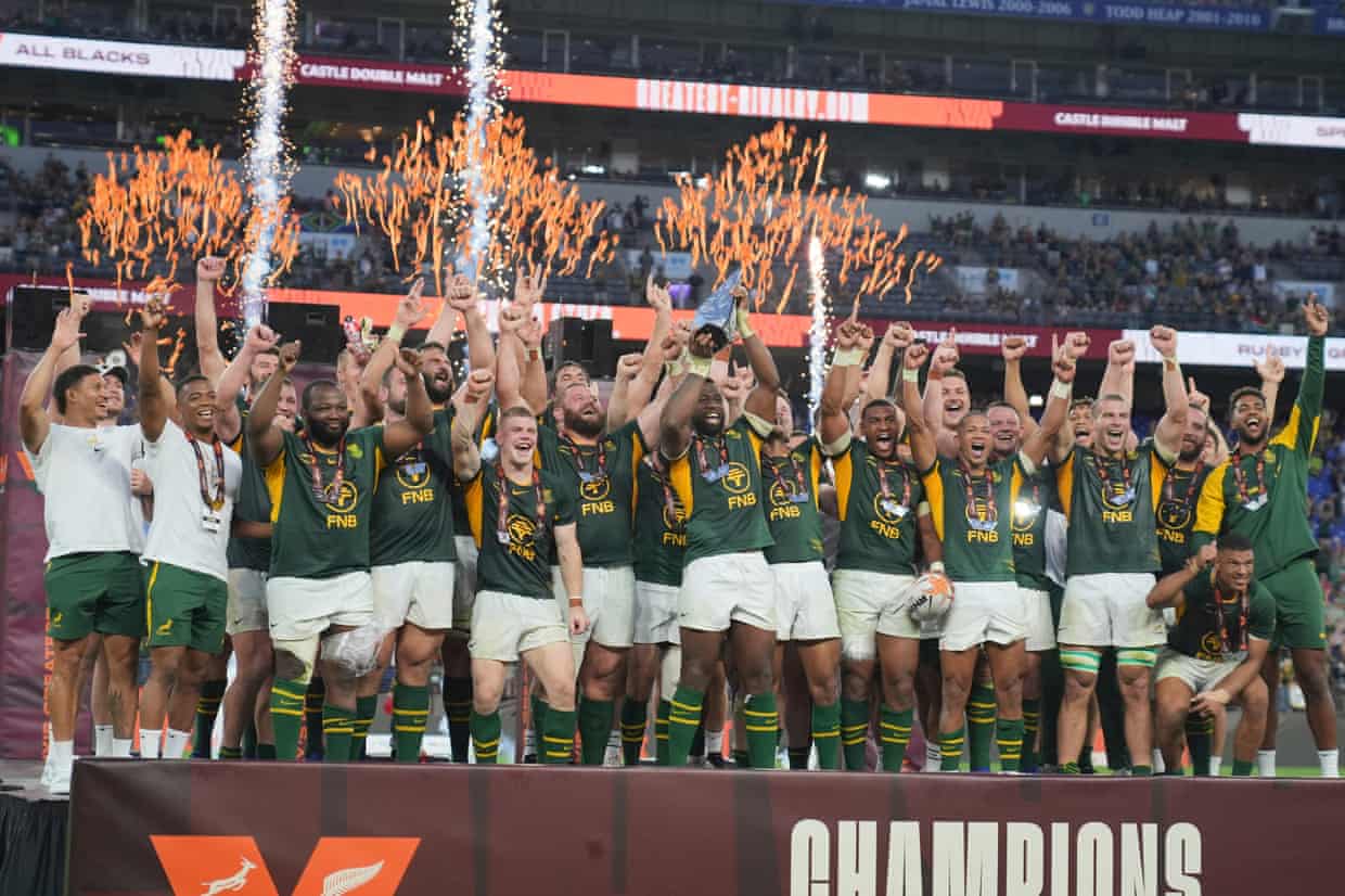 South Africa players celebrate their victory.
