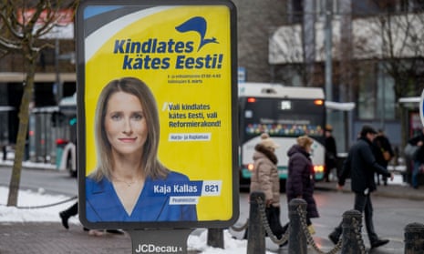 An election poster featuring prime minister Kaja Kallas of the Reform Party is seen in Tallinn, Estonia. Estonians have been heading to the polls today. Kallas has led international calls for increased military assistance to Ukraine.