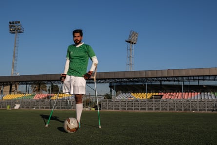 Mustafa Abdul Rahman, 26, lost his leg in an explosion in his home town of Abu Ghraib. He now lives in Baghdad and practises football three times a week.