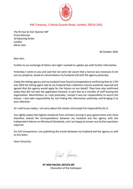 Letter to PM from Reeves