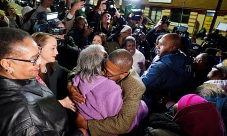 Alfred Chestnut hugs his mother after his release in Baltimore.