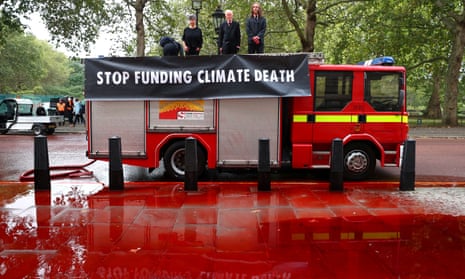 Extinction Rebellion’s ‘blood protest’ outside the Treasury last week. 