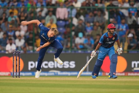 England’s Sam Curran bowls a delivery as Afghanistan’s Ikram Alikhil