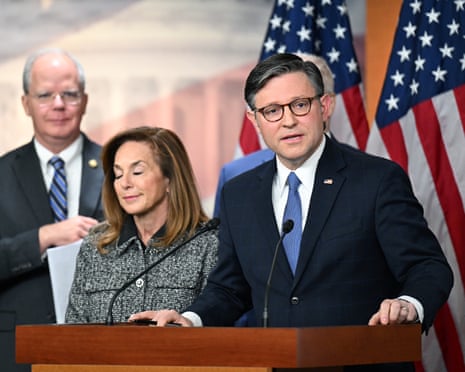Mike Johnson speaks during a press conference on Capitol Hill, 18 November 2025.