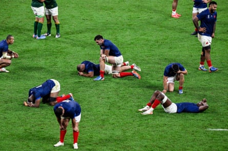France players dejected at full time after losing their quarter-final.