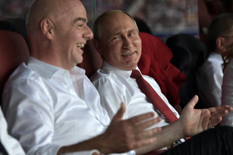 With Vladimir Putin at the 2018 World Cup final in Moscow.