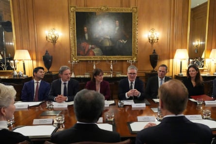 Keir Starmer with Varun Chandra (far left) during an investment roundtable discussion with BlackRock CEO Larry Fink (bottom right) at No 10 in November 2024.
