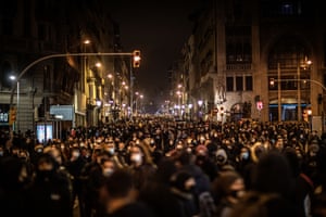 Protestors march in Barcelona