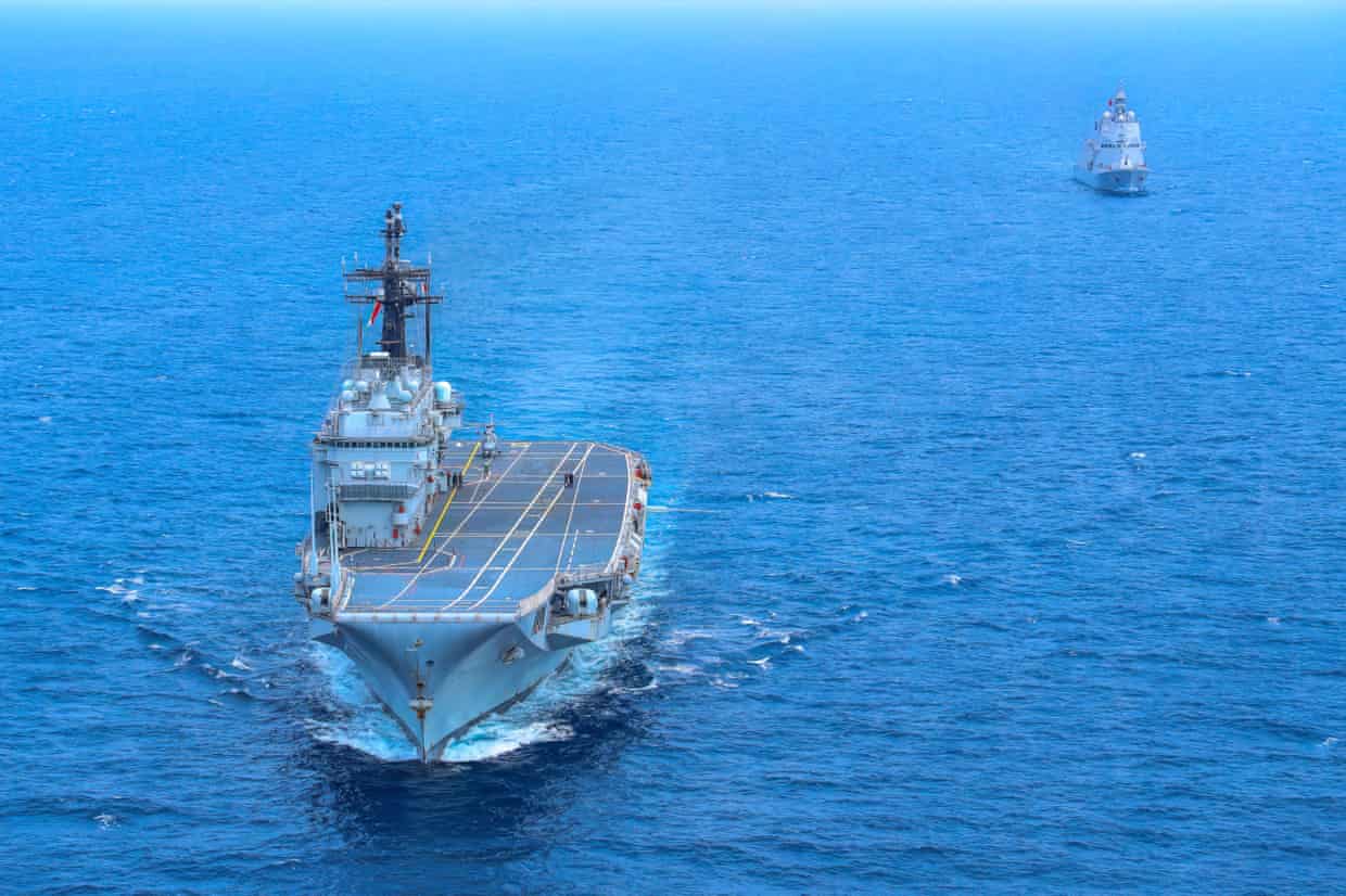 Aircraft carrier ITS Giuseppe Garibaldi in the blue ocean