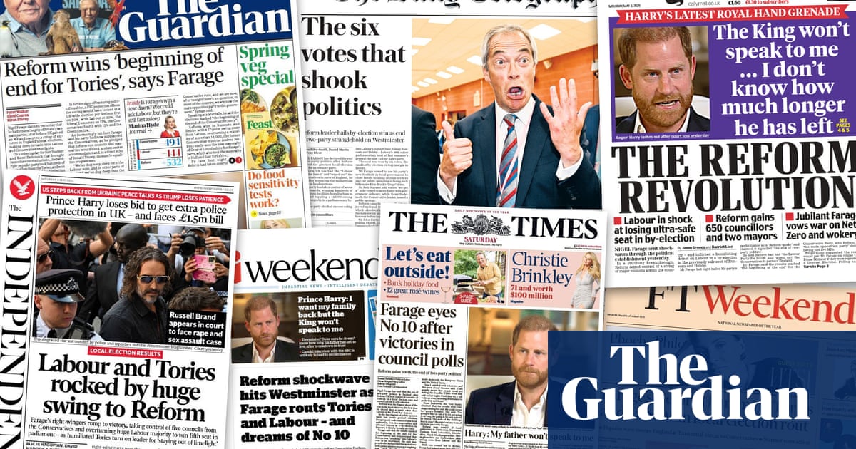 Humiliated Tories' and angry Labour': what the papers say about Reform's local election rout