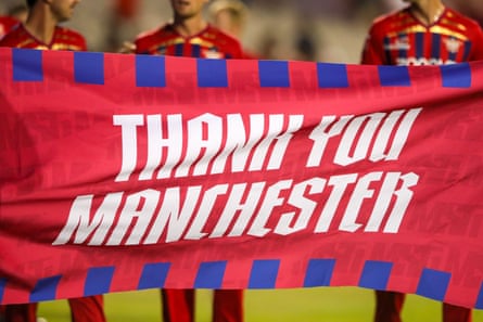 A banner thanking fans at Old Trafford