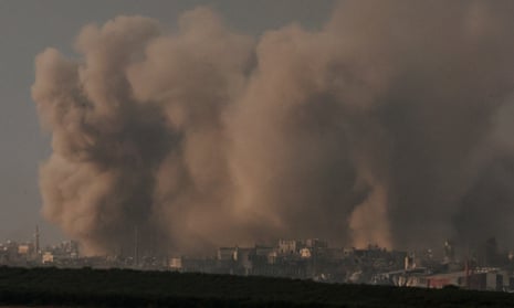 Smoke rising over Gaza, as seen from southern Israel